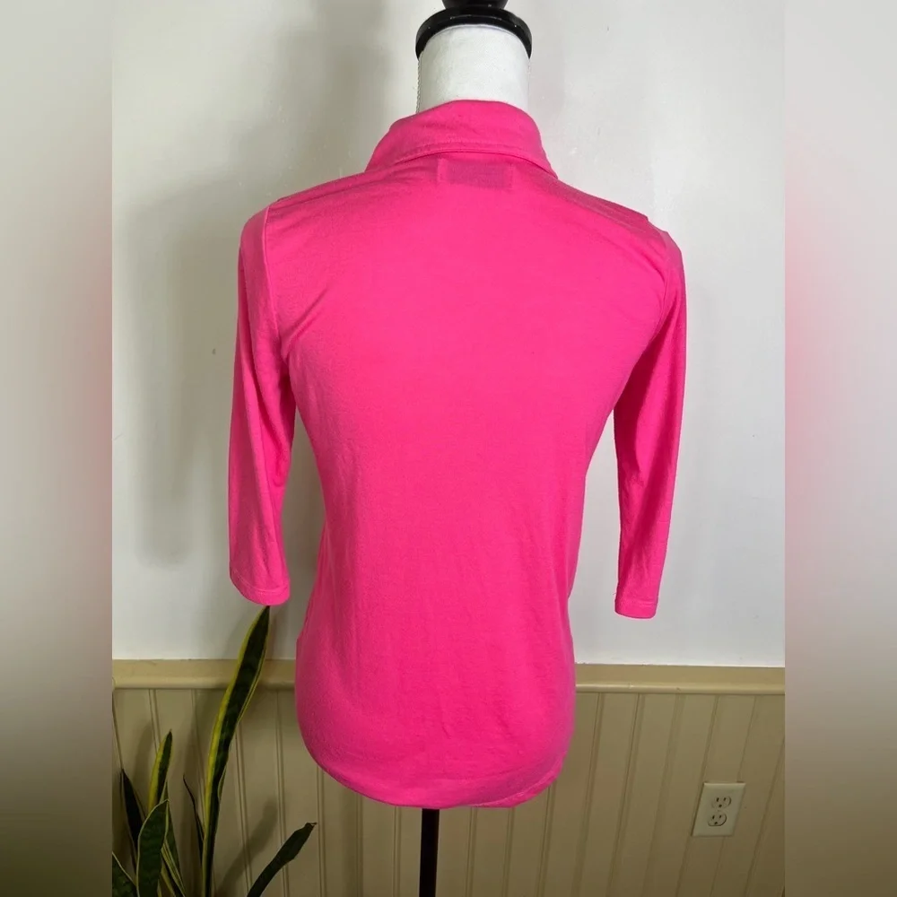 Vintage Hollister Hot Pink 3/4 Sleeve Henley Polo Top Size Small Y2K Preppy